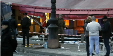 The scene outside the cafe after the bomb blast