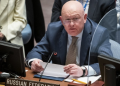 Vassily Nebenzia, permanent representative of Russia to the United Nations, speaks during a meeting of the UN Security Council, March 29, 2022, at United Nations headquarters. Nebenzia is dismissing U.S. and European Union claims that its presidency of the Security Council in April 2023 is an "April Fool's" joke. (AP Photo/John Minchillo, File)