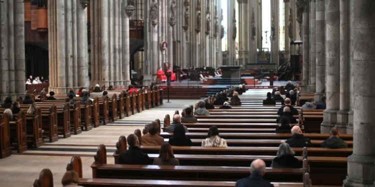 A sparsely attended Good Friday mass in Cologne, Germany, on April 2, 2021.