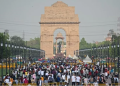 A crowd at the India Gate in New Delhi on Sunday