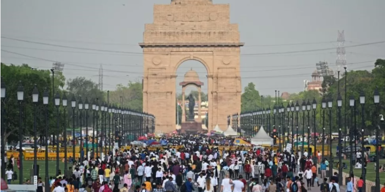 A crowd at the India Gate in New Delhi on Sunday