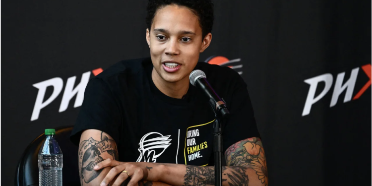 Brittney Griner speaks during a news conference at the Footprint Center in Phoenix, Arizona on April 27, 2023.