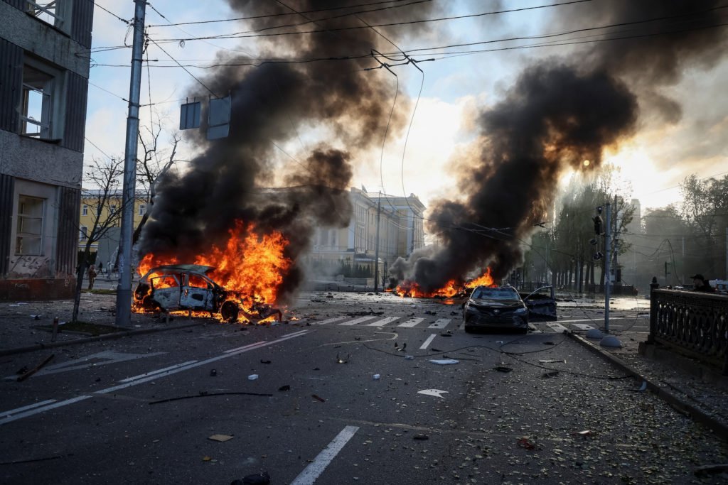 A military strike in central Kyiv